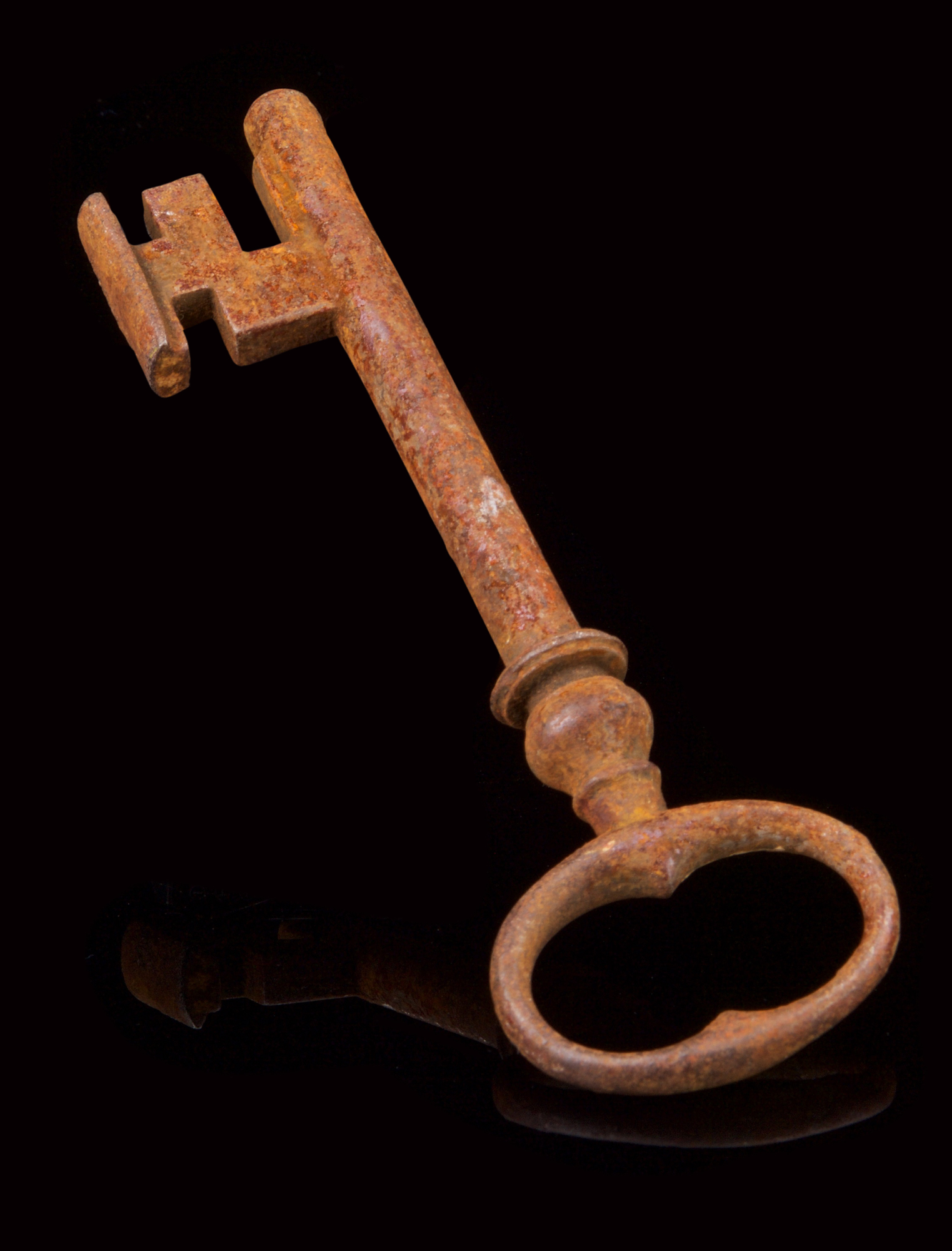 Vintage Large Scalloped Head Iron Key with Spindled Shaft